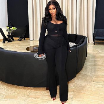 Women's Solid Color Casual Suit Mesh Stitching