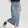 Tencel Denim Skirt Women's Thin Waist High Loose Slit Ice Silk A-line Medium Length Hip Skirt