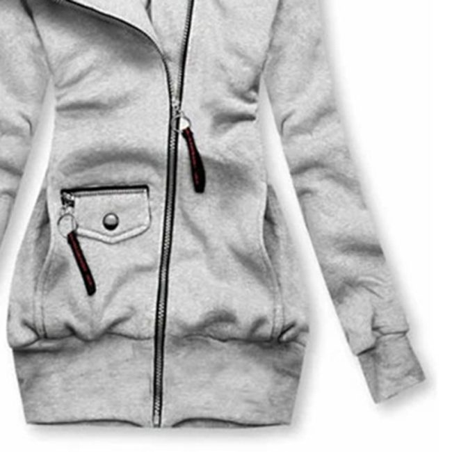 Women's Solid Color Long Sleeve Zip-Front Drawstring Hooded Jacket With Pockets Slim Fit Pleated Detail Top For Spring&Fall