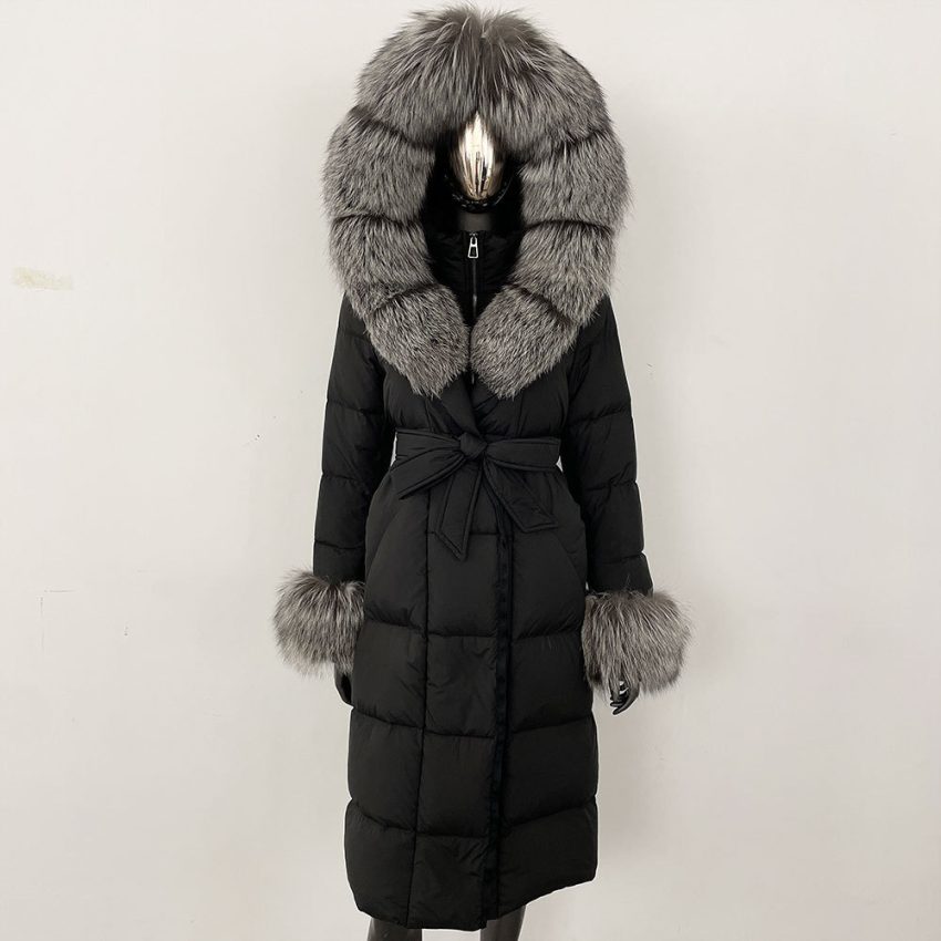 Thickened Long Section White Goose Down Slim Fit Women's Coat