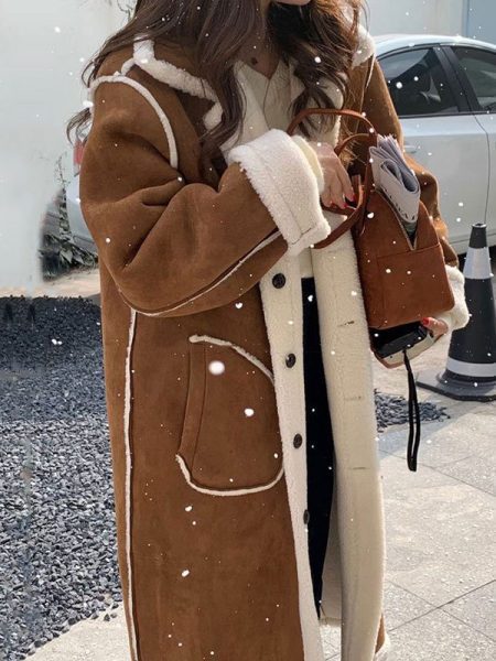 Vintage Patchwork Lamb Wool Lapel With Fur And Fur On Both Sides