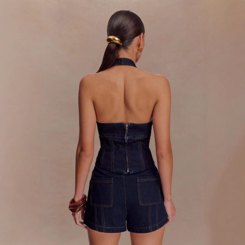 Halter Fashion Denim Suit Shorts