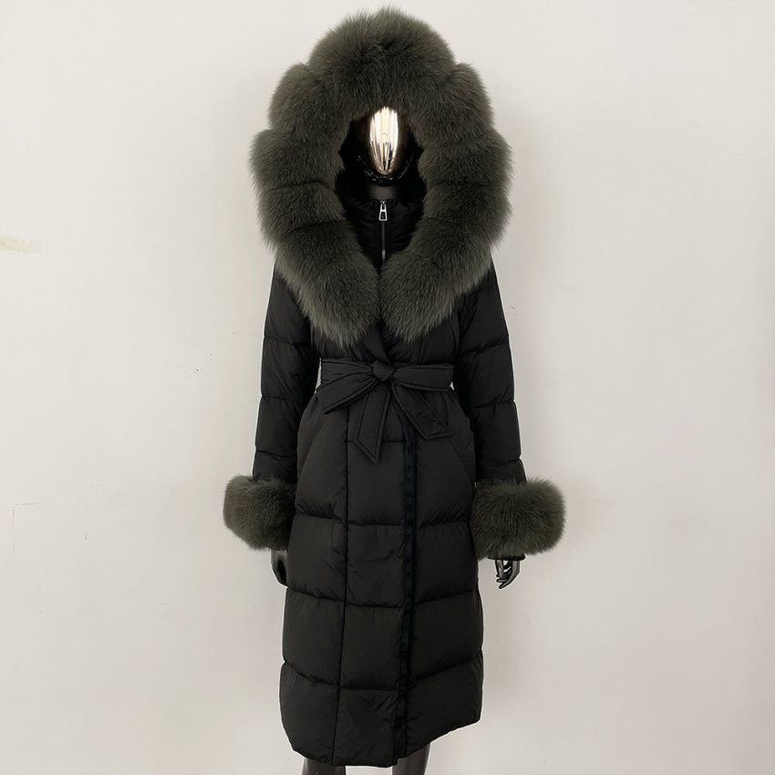 Thickened Long Section White Goose Down Slim Fit Women's Coat