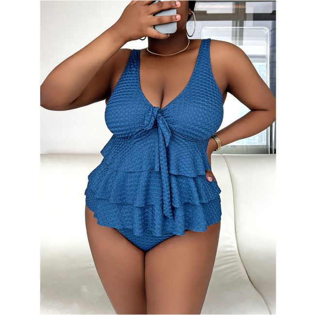 New Plump Girls Plus Size Solid Color And V-neck Sexy Vest Bikini