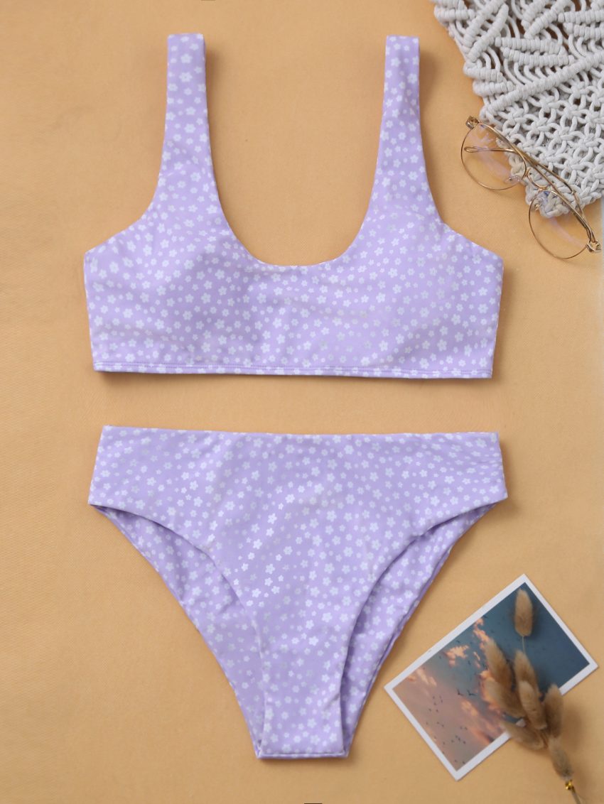 Printed Floral U-neck Halter Bikini Women