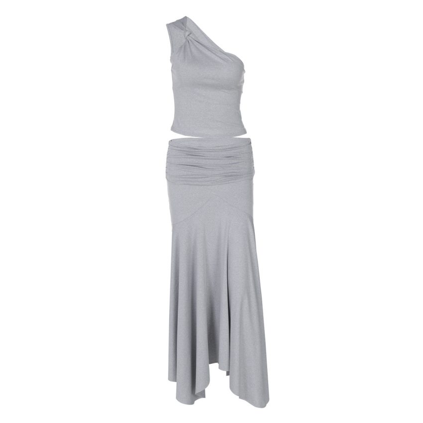 Ins Style Women's Solid Color Sleeveless Vest High Waist Skirt Two-piece Set