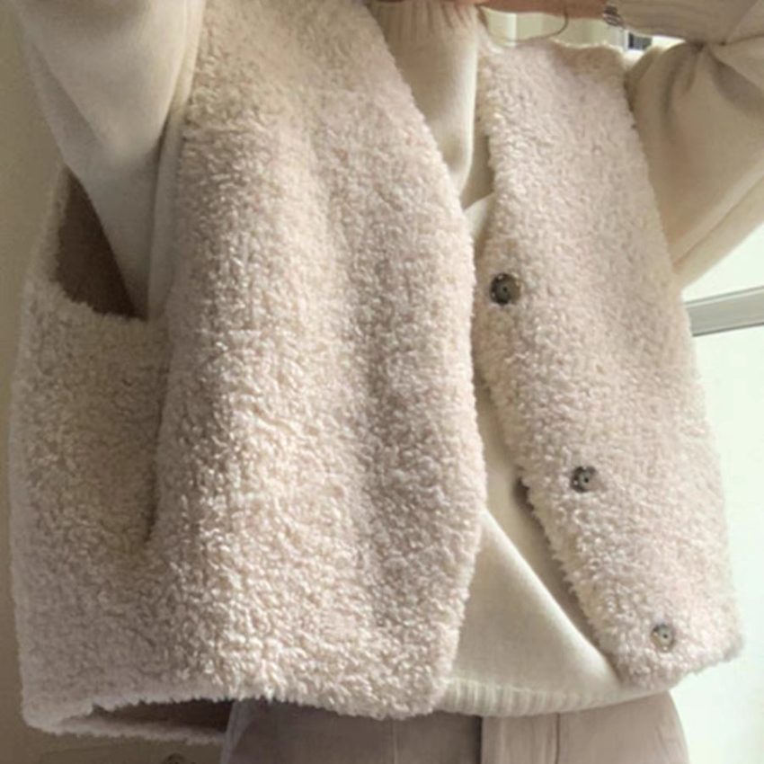 Retro Anti-aging Sleeveless Waistcoat Vest Lamb Wool Waistcoat Vest