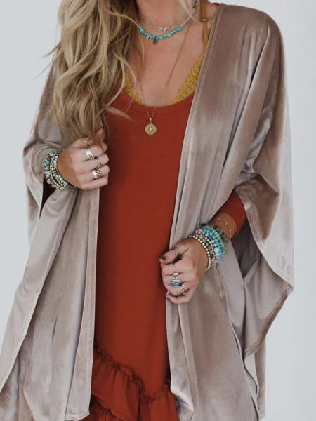 Smoke Gray Sleeve Open Front Velvet Kimono
