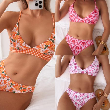 Split Printed Swimsuit Ladies Belt Chest Pad Bikini