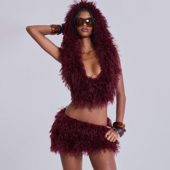 U-neck Hooded Backless Miniskirt Two-piece Suit For Women