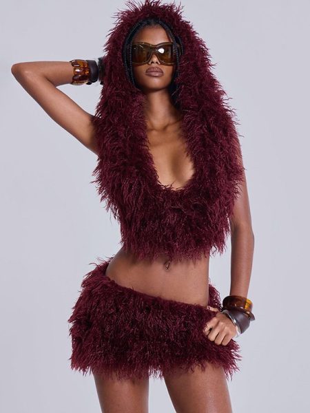 U-neck Hooded Backless Miniskirt Two-piece Suit For Women