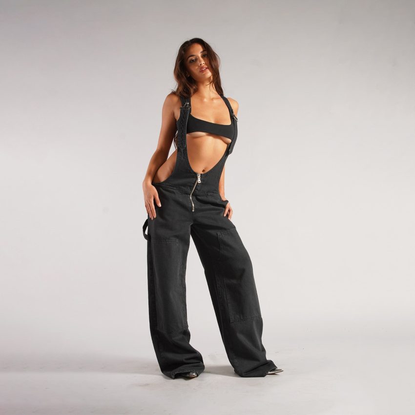 Y2K Zipper Denim Overalls With Pockets Fashion Loose Suspender Jumpsuit Streetwear Jeans Pants Womens Clothing