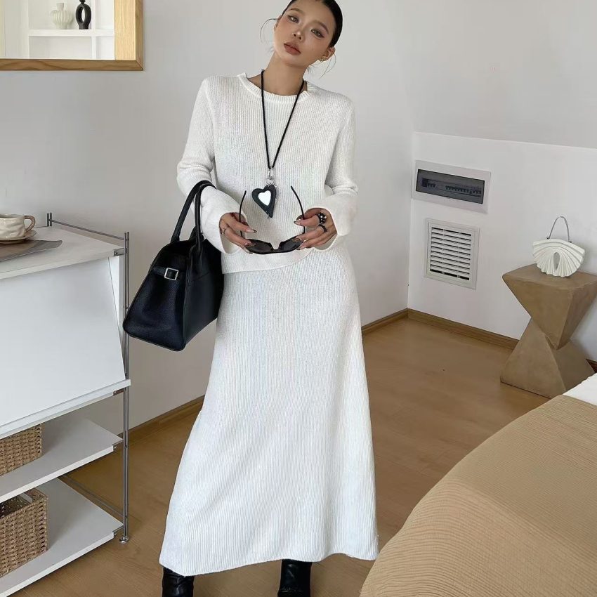 Casual Knitted Sweater Suit Women's Skirt Two-piece Set