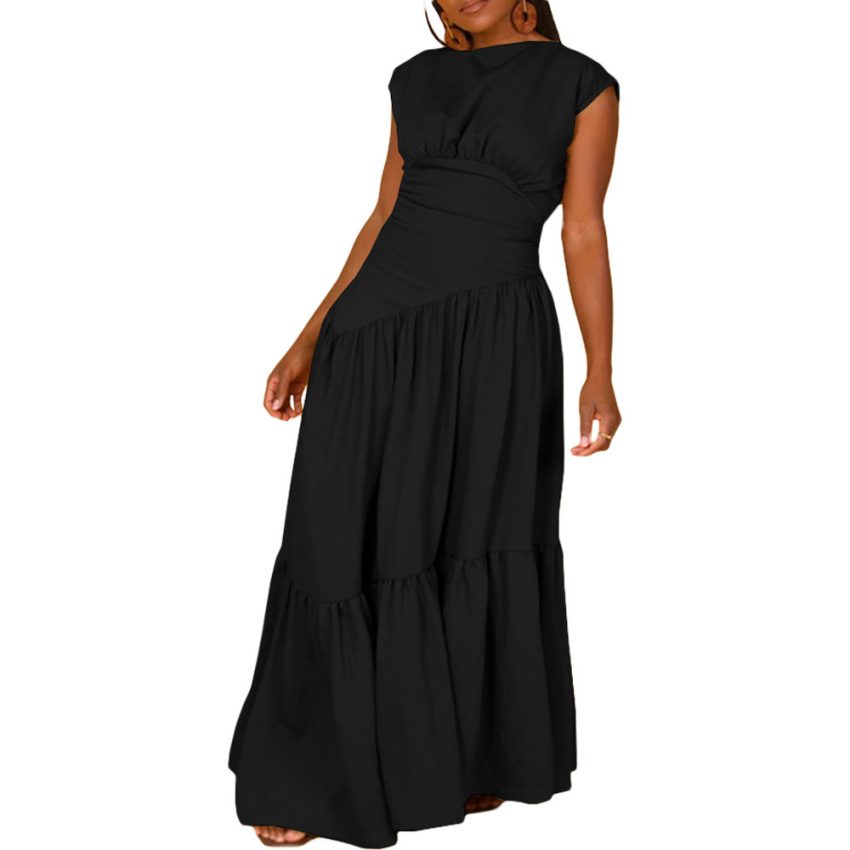 Solid Color Sleeveless Pleated Loose Big Hem Nylon Dress
