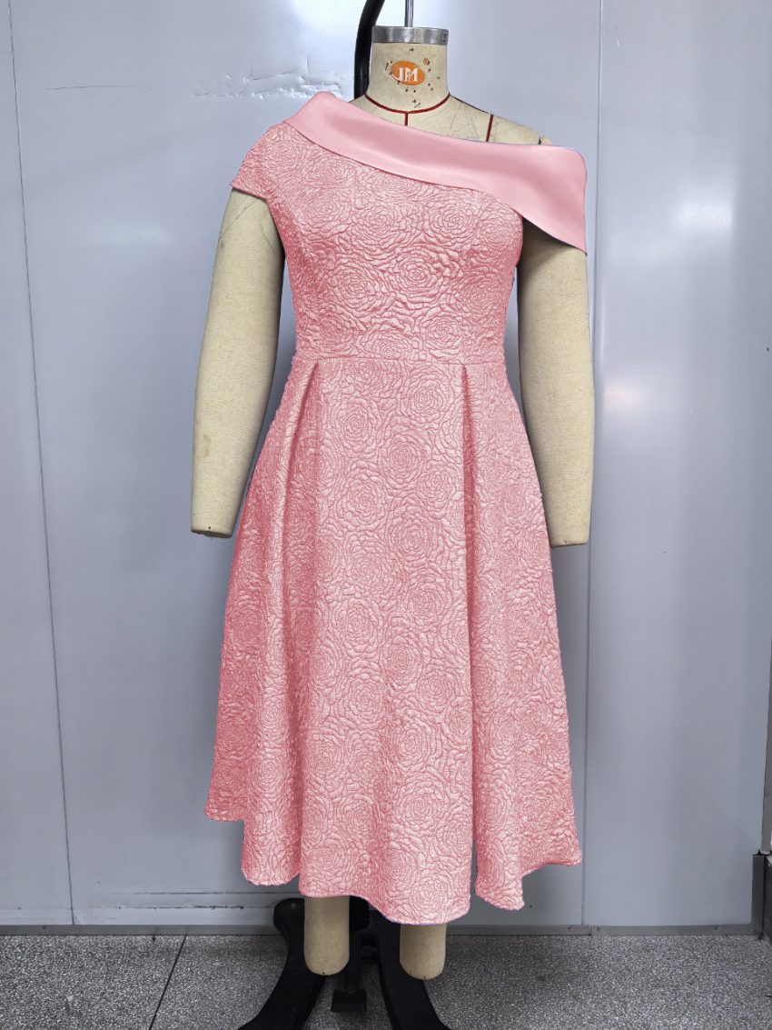 Jacquard Party Banquet Diagonal Collar Large Skirt A- Line Dress