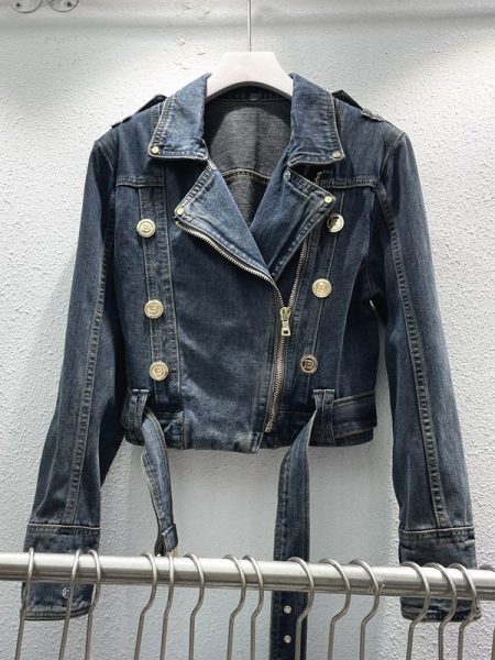Fashion Denim Jacket Women's Retro High Waist Crop Top