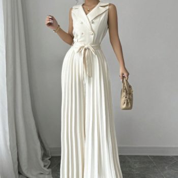 Women's V-Neck Double-Breasted Wide-Leg Jumpsuit