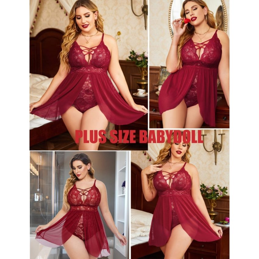 Plus Size Babydoll Womens Snap Crotch Lingerie
