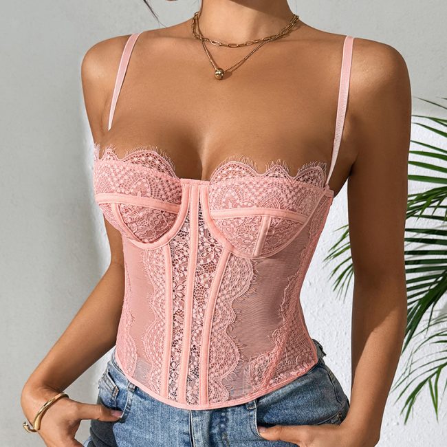 Corset Eyelash Lace See-through Pure Desire Sling Tunic