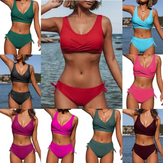 Swimsuit Split Bikini Solid Color Cross Strap