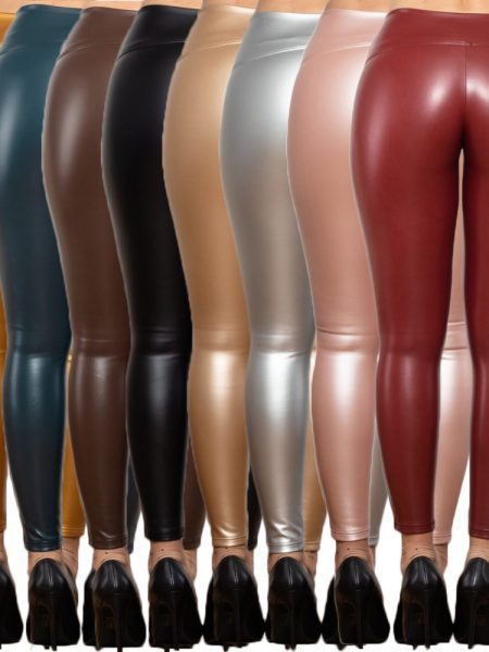 Shascullfites Melody Women's Winter Tights Women's Push Up Leggings Pu Leather Leggings No Front Seam Elastic Slim Tight Sexy