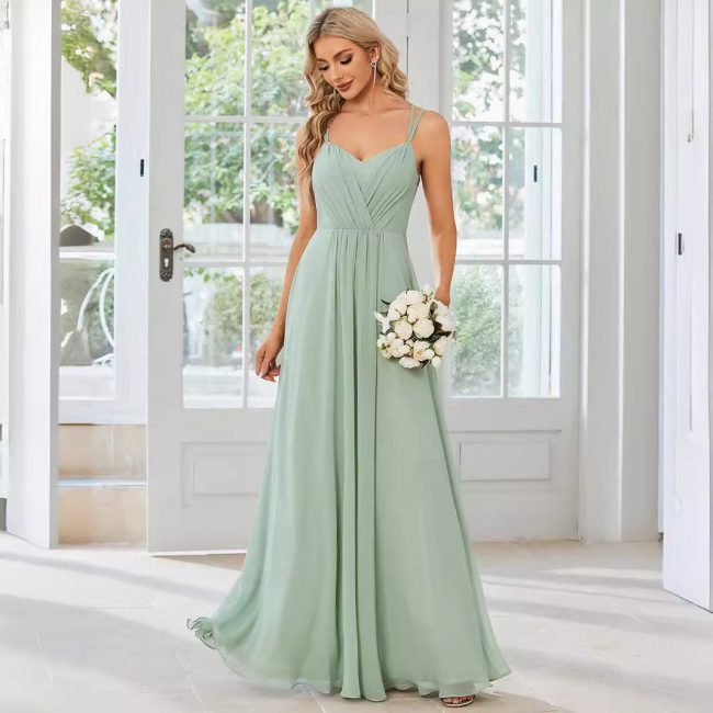 Sling Banquet Temperament Long Pleating Dress