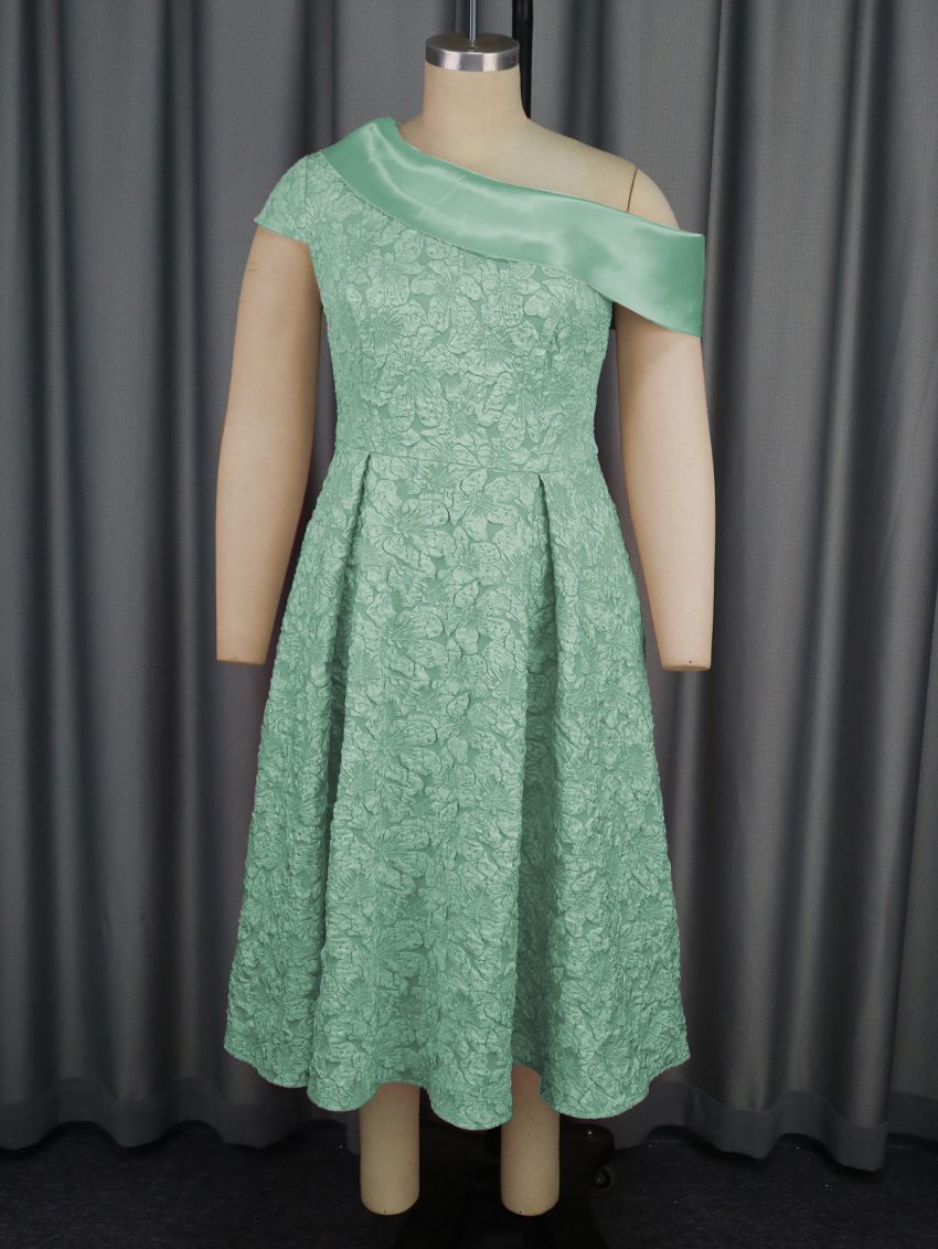 Jacquard Party Banquet Diagonal Collar Large Skirt A- Line Dress