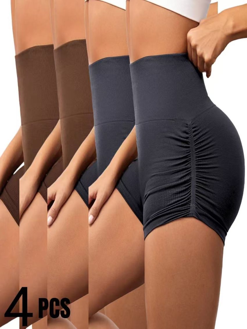 4 PCS Sexy Solid Color Women Fitness Sport Short