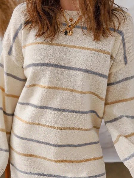 Multicolour Striped Print Drop Shoulder Shift Sweater Mini Dress