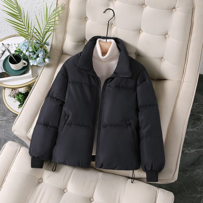Women’s Thickened Cotton Coat – Korean-Style Loose Lapel