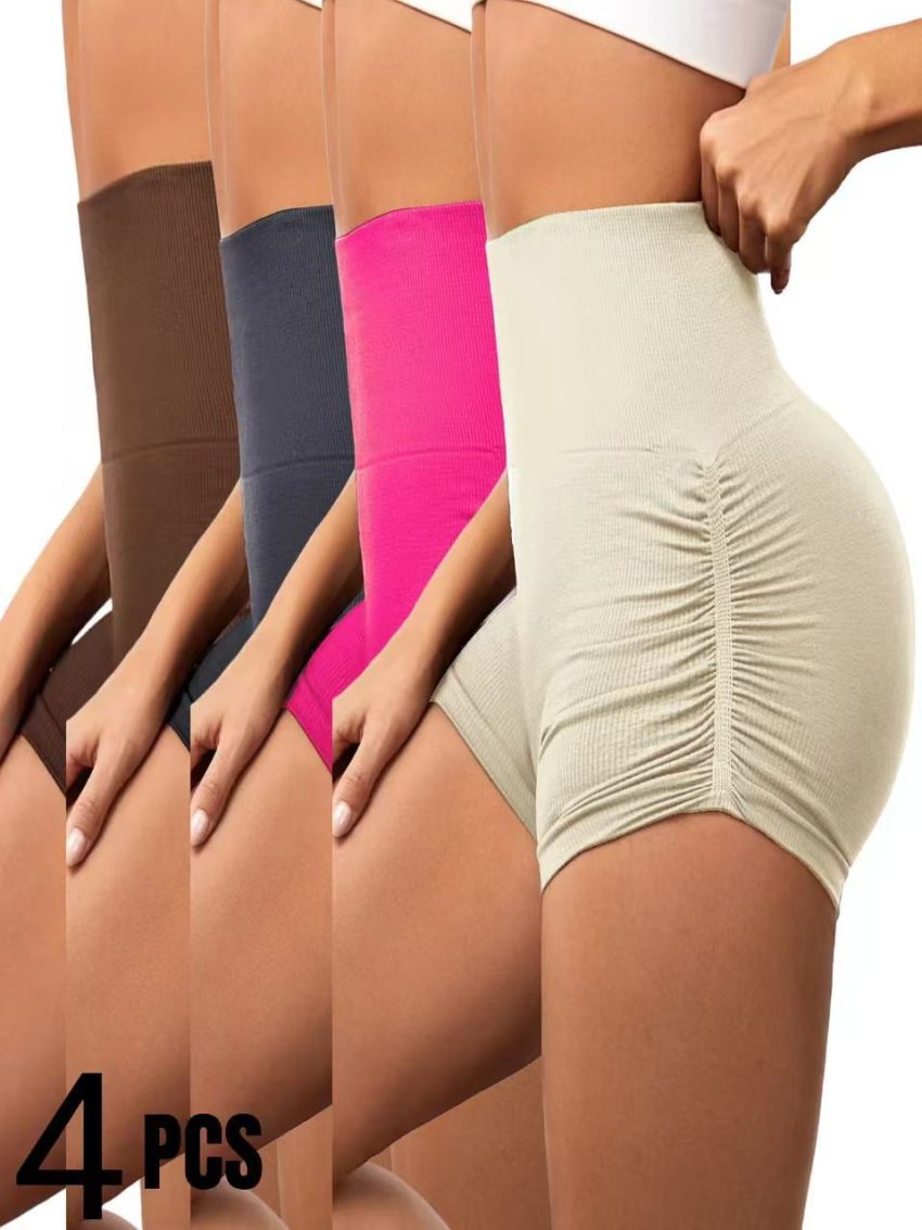 4 PCS Sexy Solid Color Women Fitness Sport Short