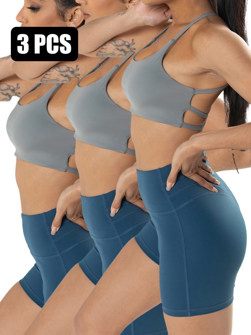 3 Pack Sports Bra For Women,Padded Strappy Sports Bra With Removable Cups Medium Support Workout Yoga Gym Bra