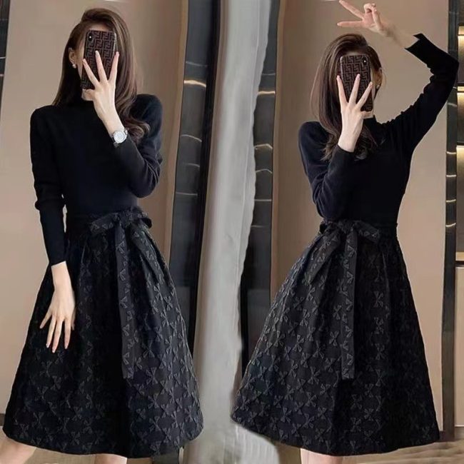 Fashion Temperament Waist-controlled Show Thin Black Dress