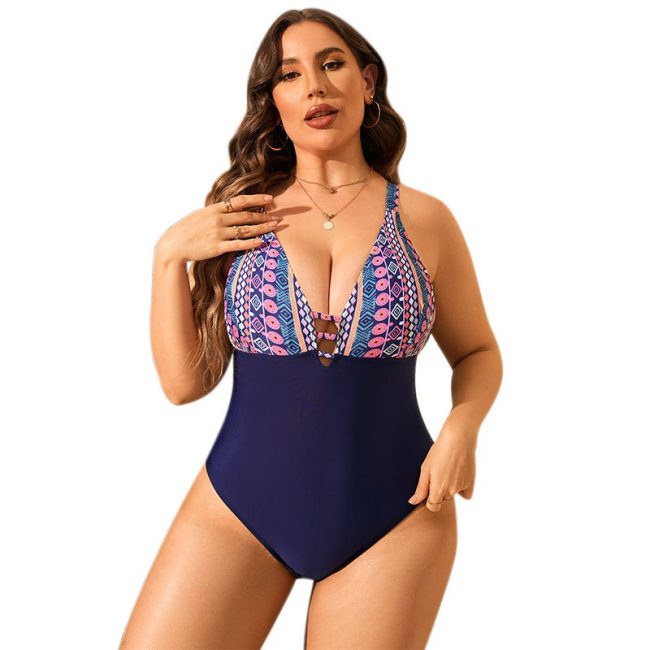 Plus Size Swimsuit Female Cover Belly Conservative V-neck