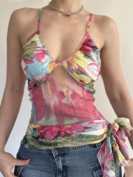 Vacation Style Colorful Abstract Plant Printed Suspenders