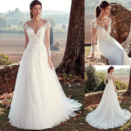 A- Line Long Tail Simple Wedding Dress