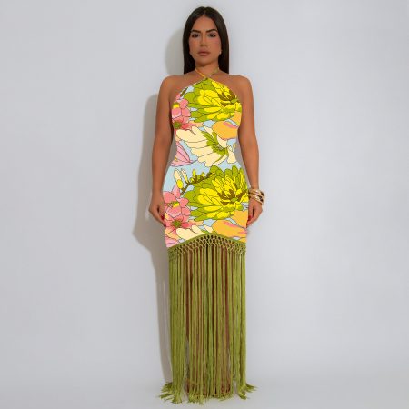 Women's Summer Sexy Backless Sleeveless Tassel Dress