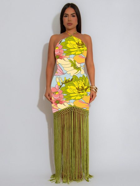 Women's Summer Sexy Backless Sleeveless Tassel Dress