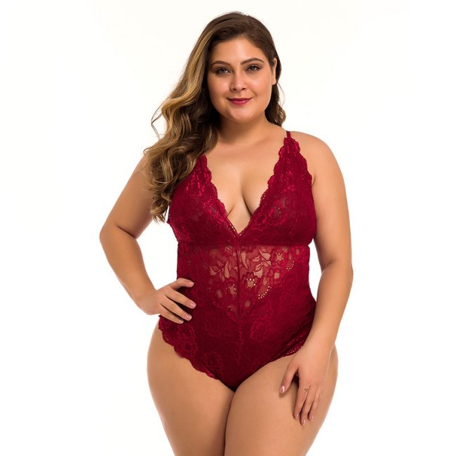 Sleeveless Halter Plus Size Lace Bodysuit Ladies