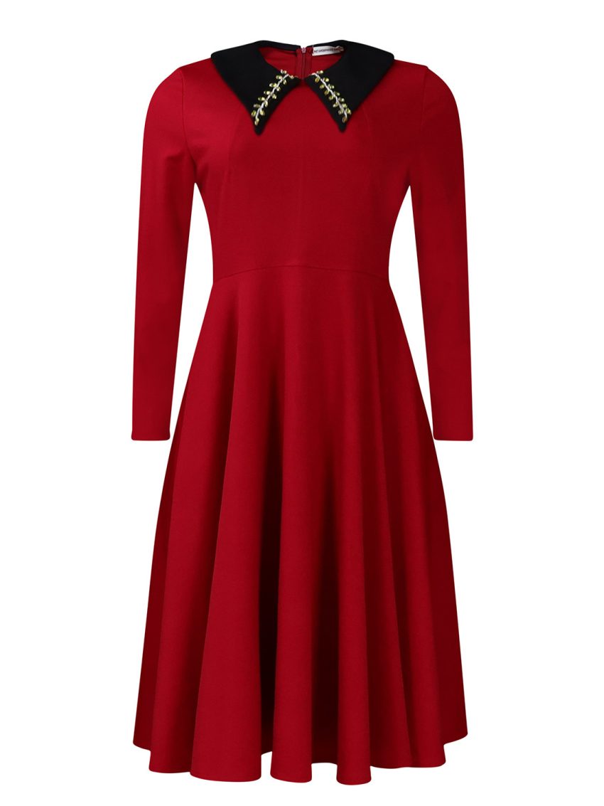 Long Sleeve Lapel Elegant Slimming Large Hem Dress