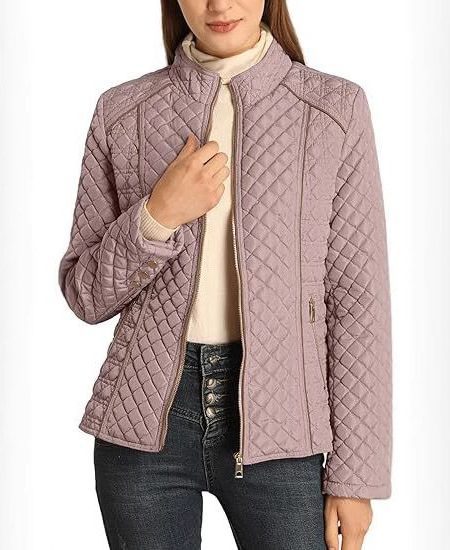 Women’s Lightweight Quilted Padded Zip Jacket – Stand Collar