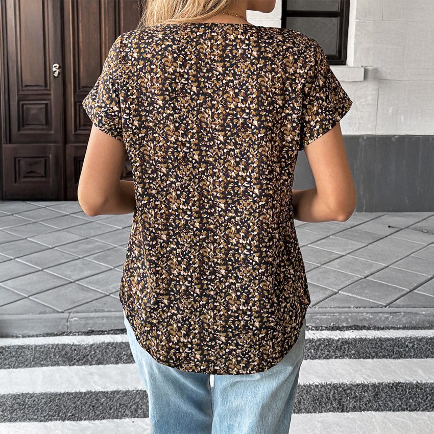 Women's Casual Floral V-neck Short-sleeved Shirt
