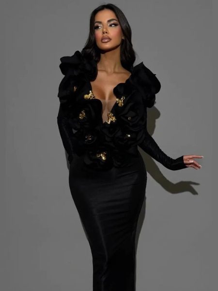 Women's Three-dimensional Flower Sexy Dress Euros