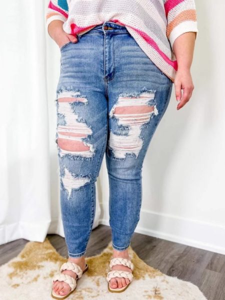 European And American Light Color Skinny Pants Long Hole