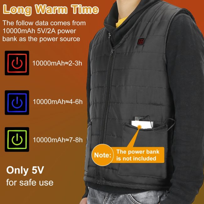 1Pc Heat Jacket Vest 3 Heating Gear Adjustable USB Heated Vest Warm Heat Coat Vest With 10 Heating Pads For Men Women Winter Outdoor Activity
