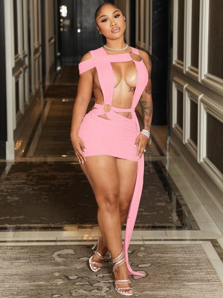 Hollow Cross Strap Ribbon Hip Skirt Dress