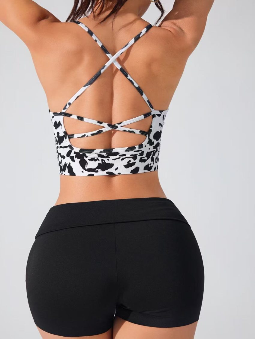 Women's Summer New Cross Thin-Strap Floral Print Daily Sports Bra
