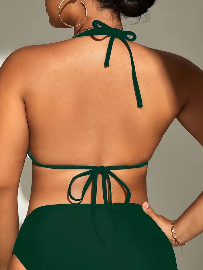 Women's Fashionable Bikini Top - Sexy Neckline Tropical Print Swimsuit - Beach Style