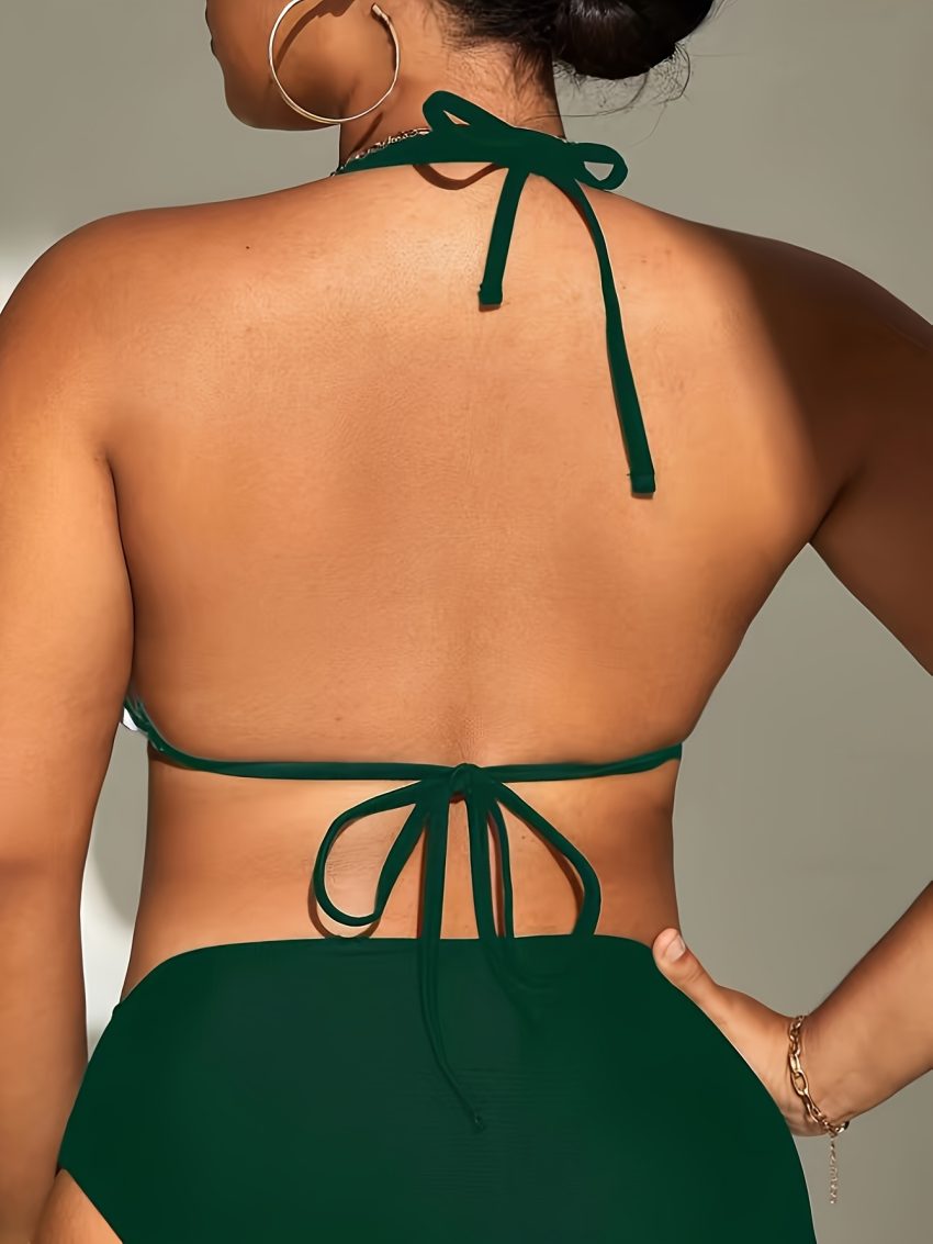 Women's Fashionable Bikini Top - Sexy Neckline Tropical Print Swimsuit - Beach Style