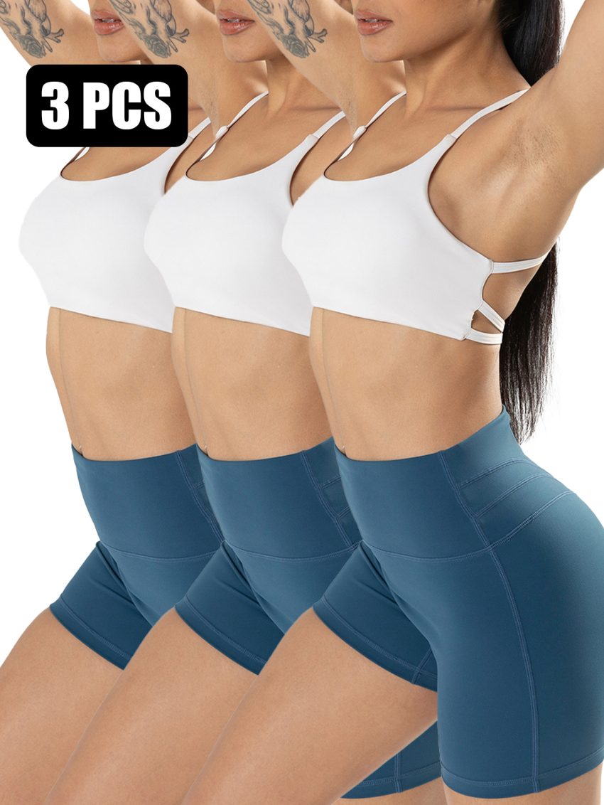 3 Pack Sports Bra For Women,Padded Strappy Sports Bra With Removable Cups Medium Support Workout Yoga Gym Bra